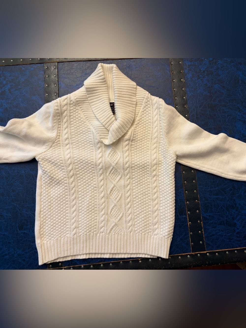 Izod Cream Cable-Knit Shawl Collar Turtleneck Sweater